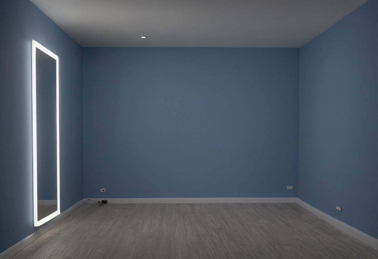 Floor mirrors can change the approval view of grey-blue wallpaper editorial visual