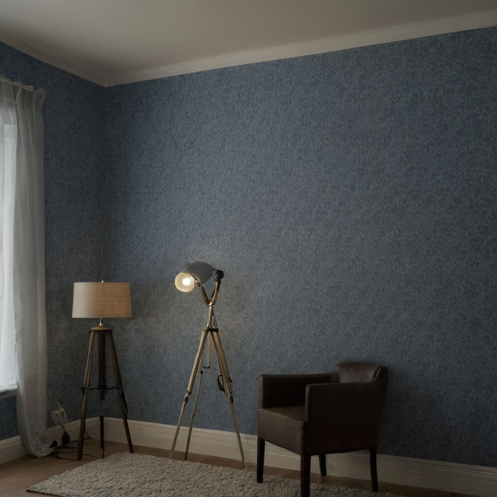 Grey-blue wallpaper approval should occur before final lighting procurement and installation editorial visual